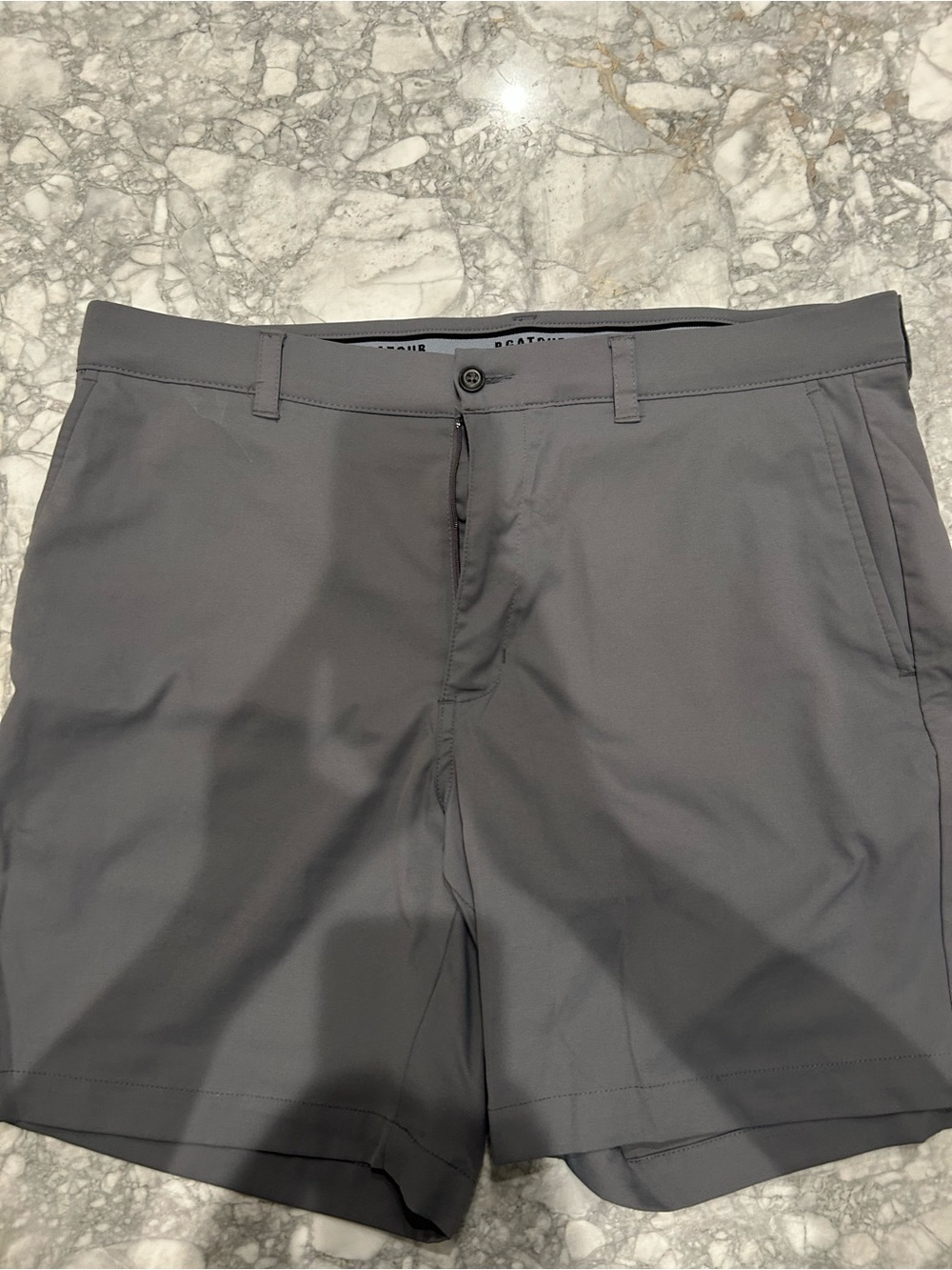 PGA Tour Gray Flat-Front Performance Shorts 7”
